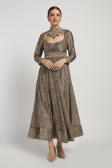 Olive Green Printed & Embroidered Dalia Anarkali Set