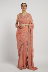 Onion Pink Hand Embroidered Zaynab Saree Set