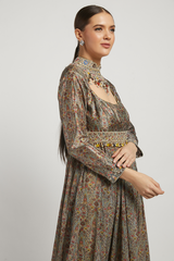 Olive Green Printed & Embroidered Dalia Anarkali Set