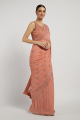 Onion Pink Hand Embroidered Zaynab Saree Set