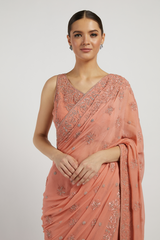 Onion Pink Hand Embroidered Zaynab Saree Set