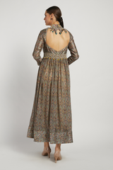 Olive Green Printed & Embroidered Dalia Anarkali Set