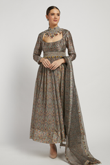 Olive Green Printed & Embroidered Dalia Anarkali Set