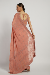 Onion Pink Hand Embroidered Zaynab Saree Set