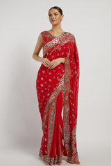 Red Hand Embroidered Zaynab Saree Set