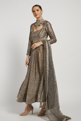 Olive Green Printed & Embroidered Dalia Anarkali Set