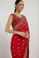 Red Hand Embroidered Zaynab Saree Set