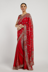 Red Hand Embroidered Zaynab Saree Set