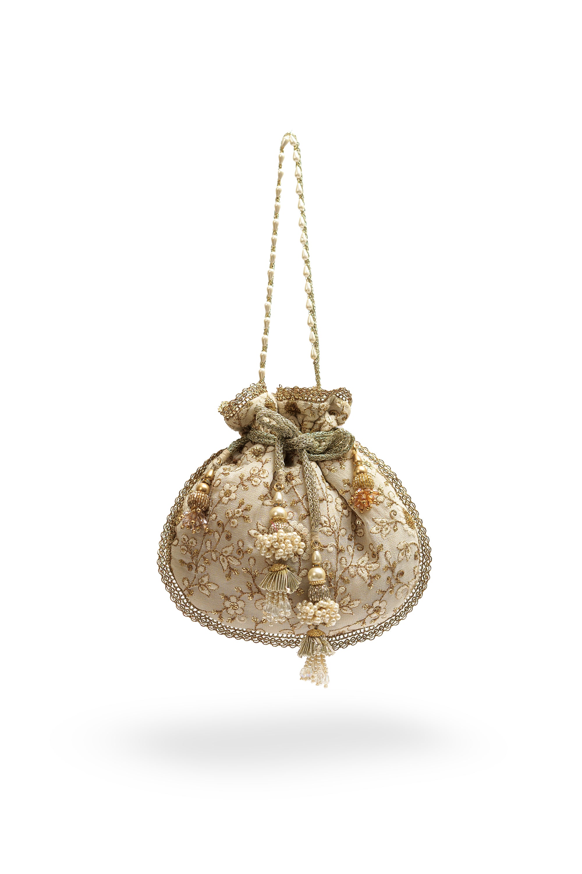 Ivory Gold Embroidered Potli