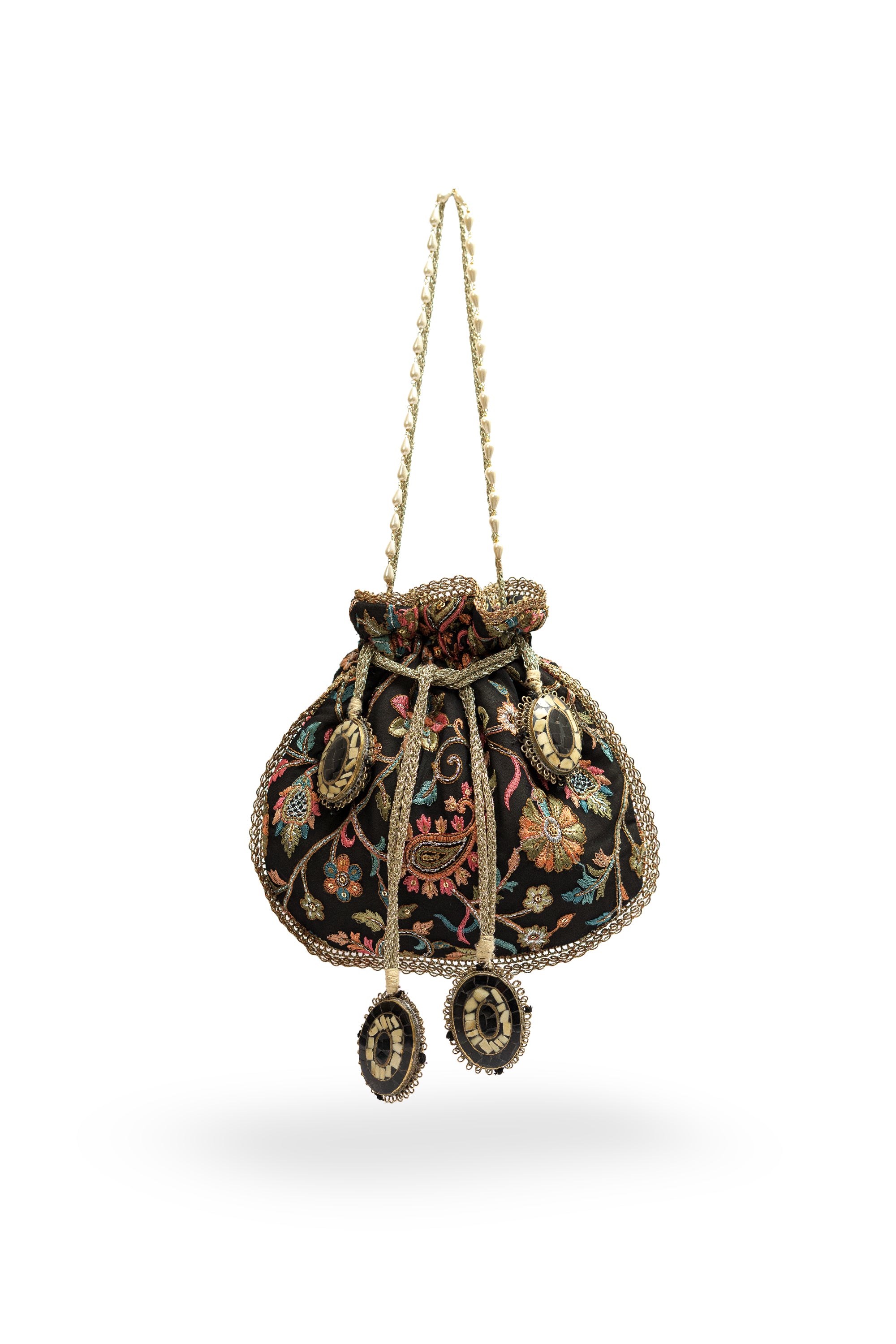 Black Multi Resham Thread Potli