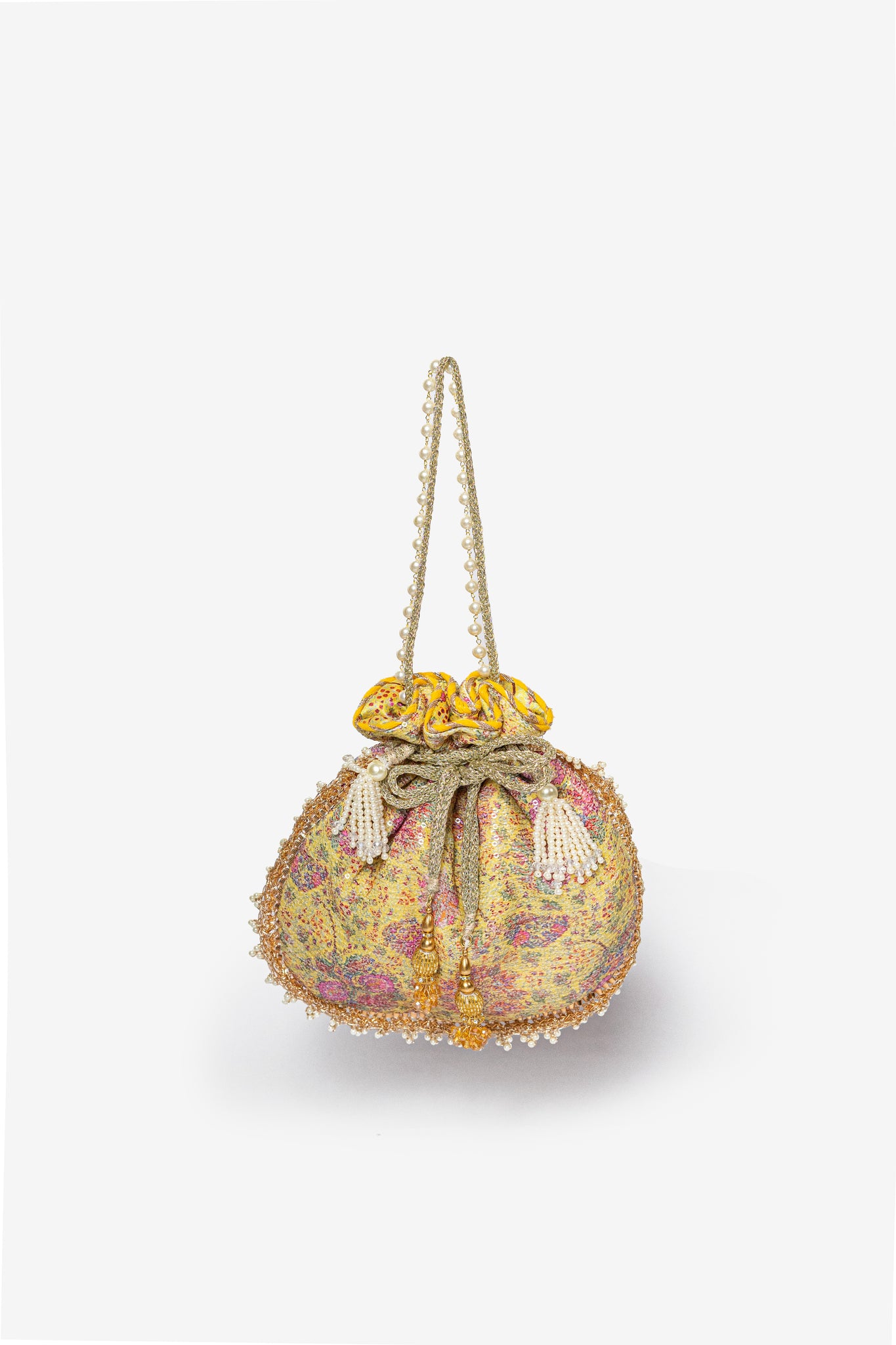 Yellow Bloom Print Potli Bag