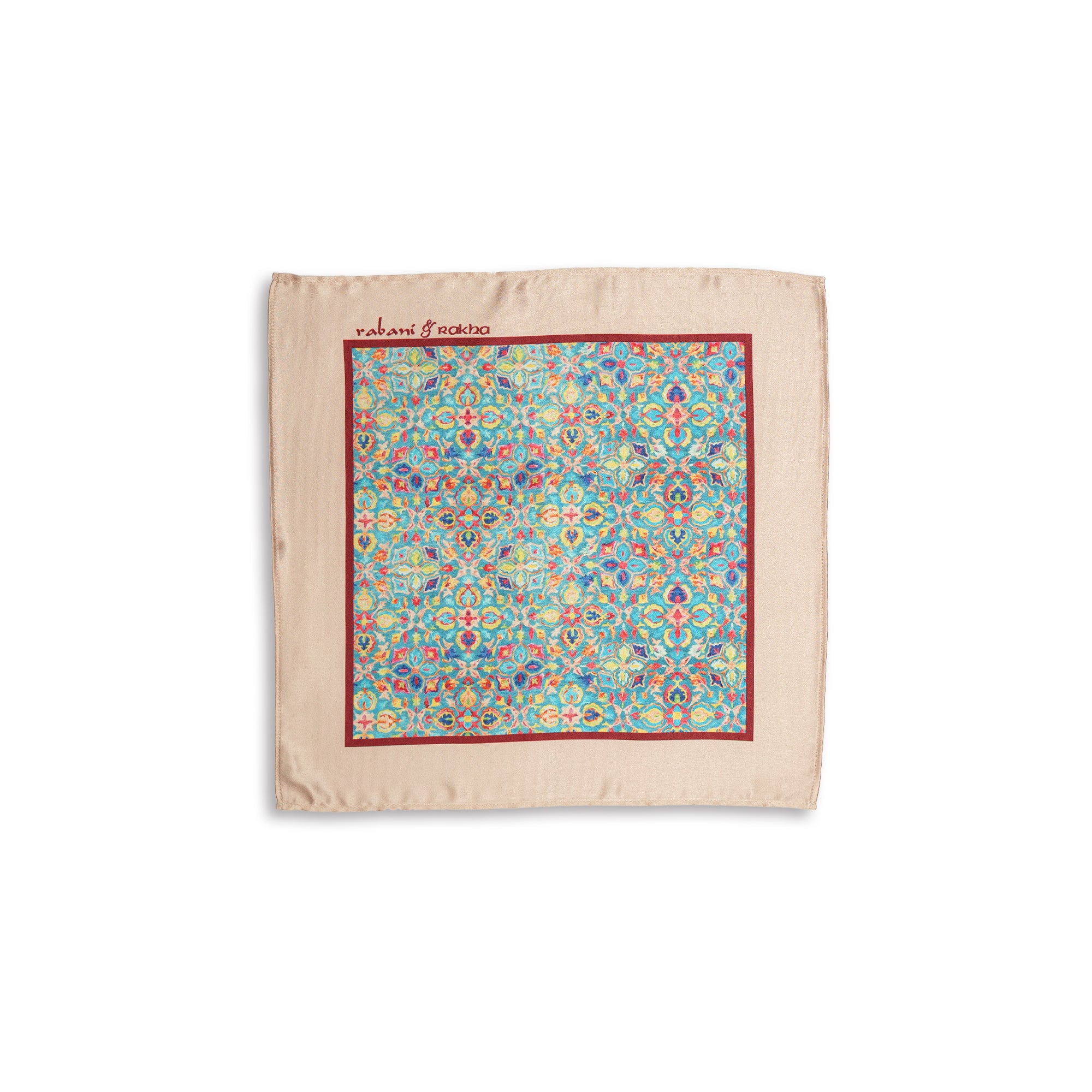 Turquoise Satin Printed Pocket Square & Neck Stole Gift Box