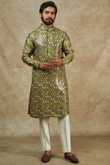 Green Dupion Silk Printed Sheeting Kurta set