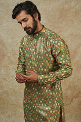 Green Dupion Silk Printed Sheeting Kurta set
