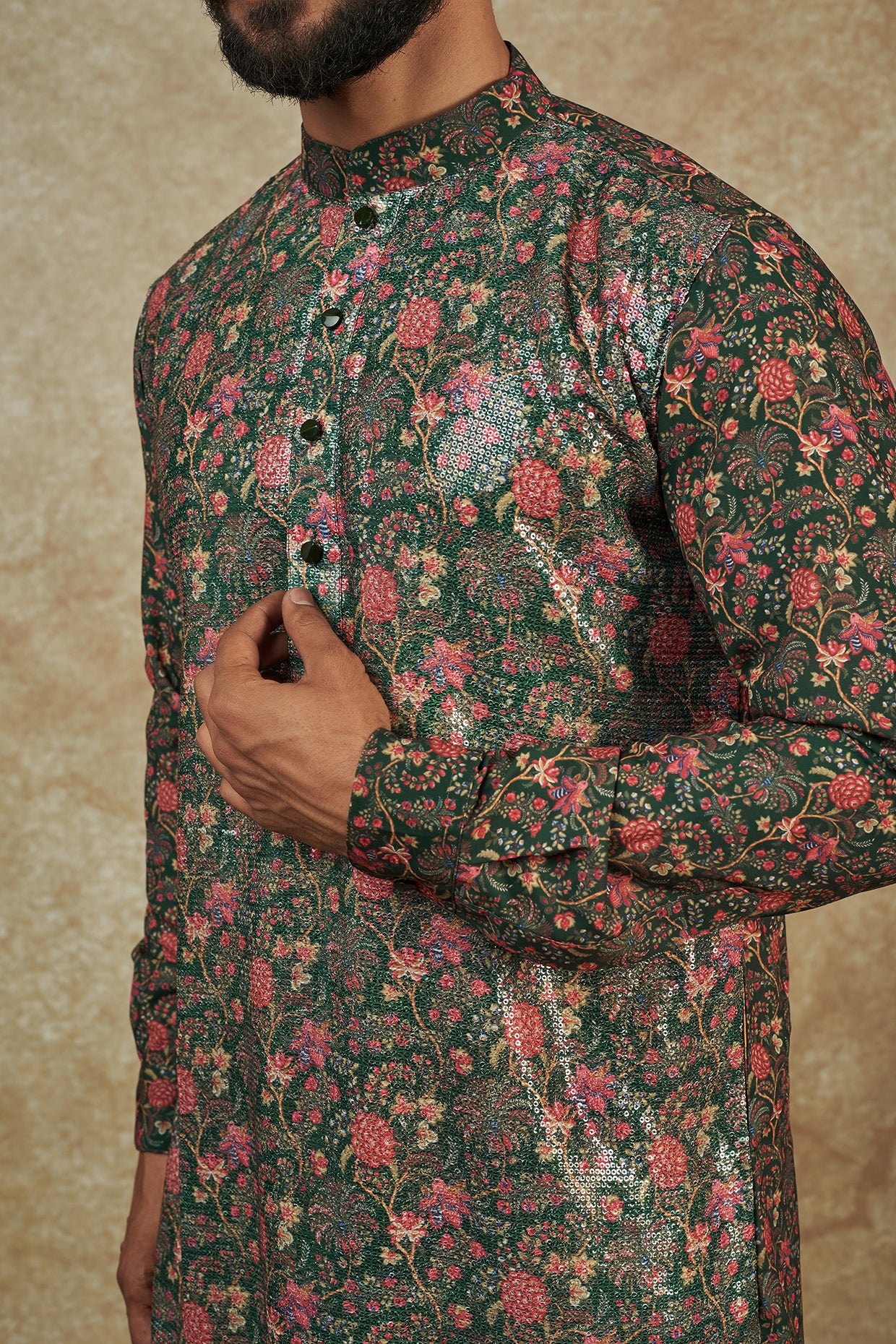Dark Green Georgette Printed Sheeting Kurta Set