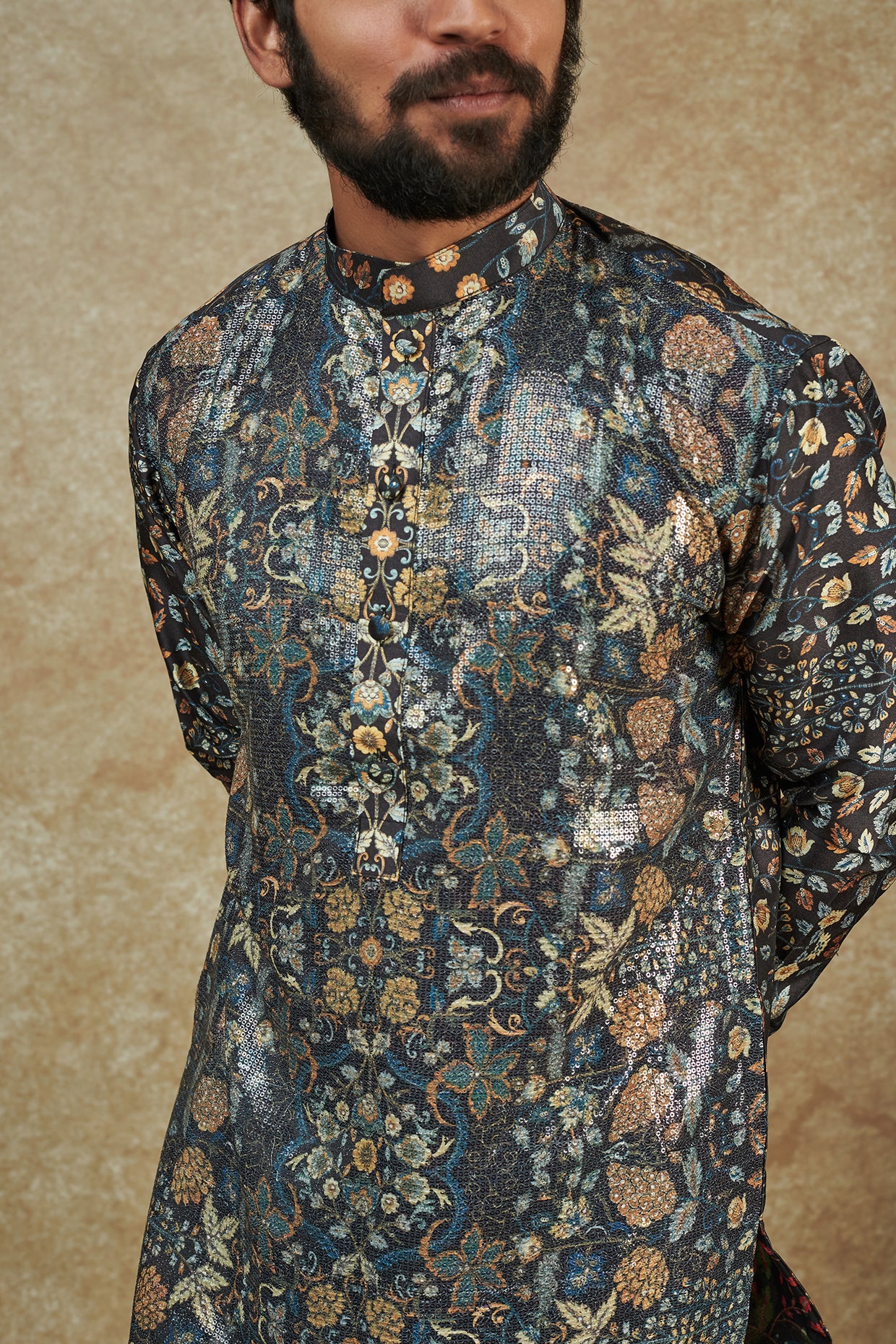 Black Georgette Printed Sheeting Kurta Set