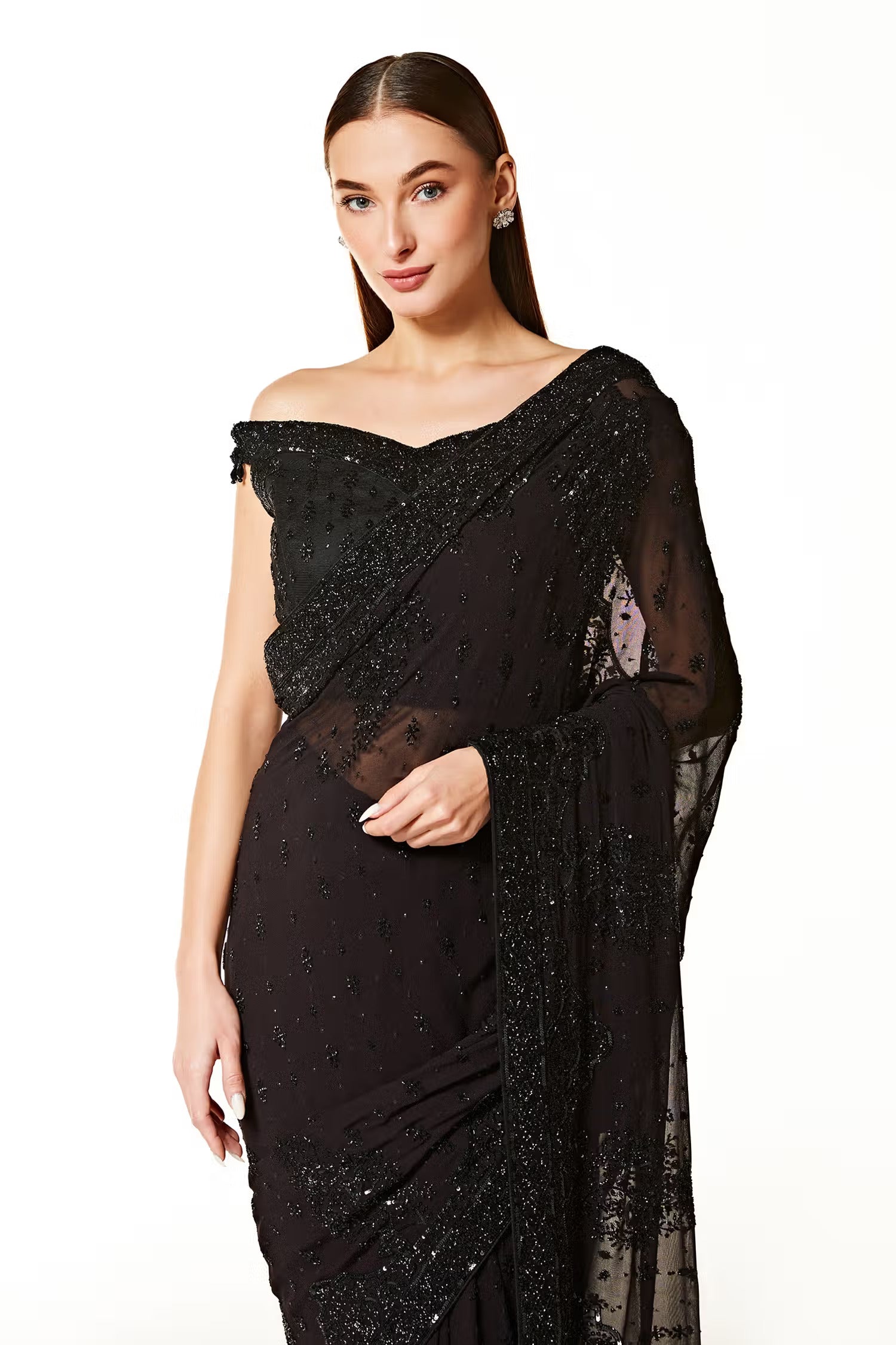 Black Georgette Zaynab Saree With Blouse