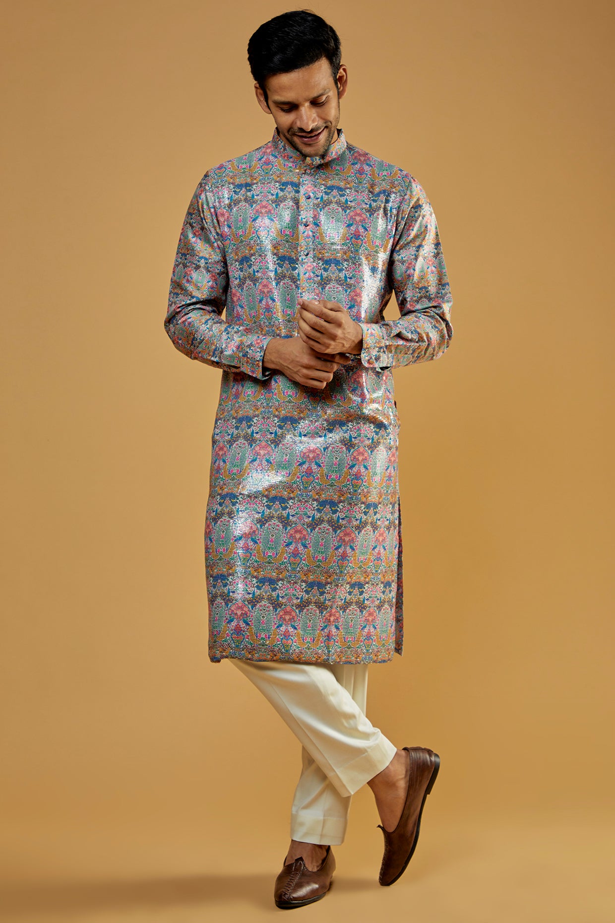Aqua Crepe Printed Sheeting Kurta Set