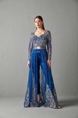Royal blue Embellished Cape & Pant Set