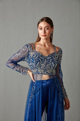 Royal blue Embellished Cape & Pant Set