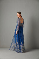 Royal blue Embellished Cape & Pant Set