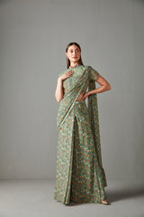 Green Draped Saree set