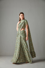 Green Draped Saree set