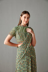 Green Draped Saree set