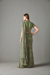 Green Draped Saree set