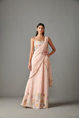 Blush Pink Stitched Saree Set