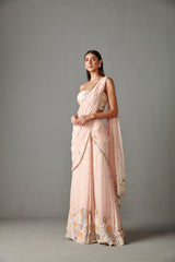 Blush Pink Stitched Saree Set