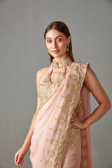 Pink Embellished Saree Set