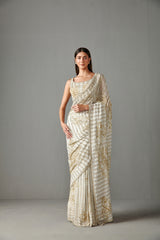 Ivory Sequins Embroidered Saree Set