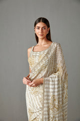Ivory Sequins Embroidered Saree Set