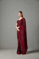 Ox Blood Sequins Embroidered Saree Set