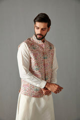 Blush Pink Raw Silk Bundi Jacket With Kurta Set