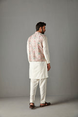 Blush Pink Raw Silk Bundi Jacket With Kurta Set