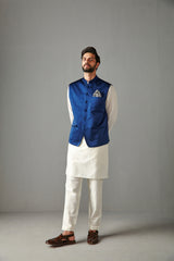 Royal Blue Bundi Jacket With Kurta Set