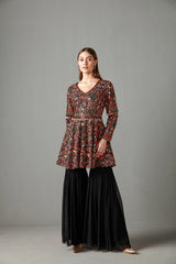 Black Embellished Peplum Set