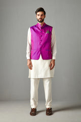 Purple Bundi Jacket With Kurta Set