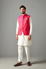 Rani Pink Bundi Jacket With Kurta Set
