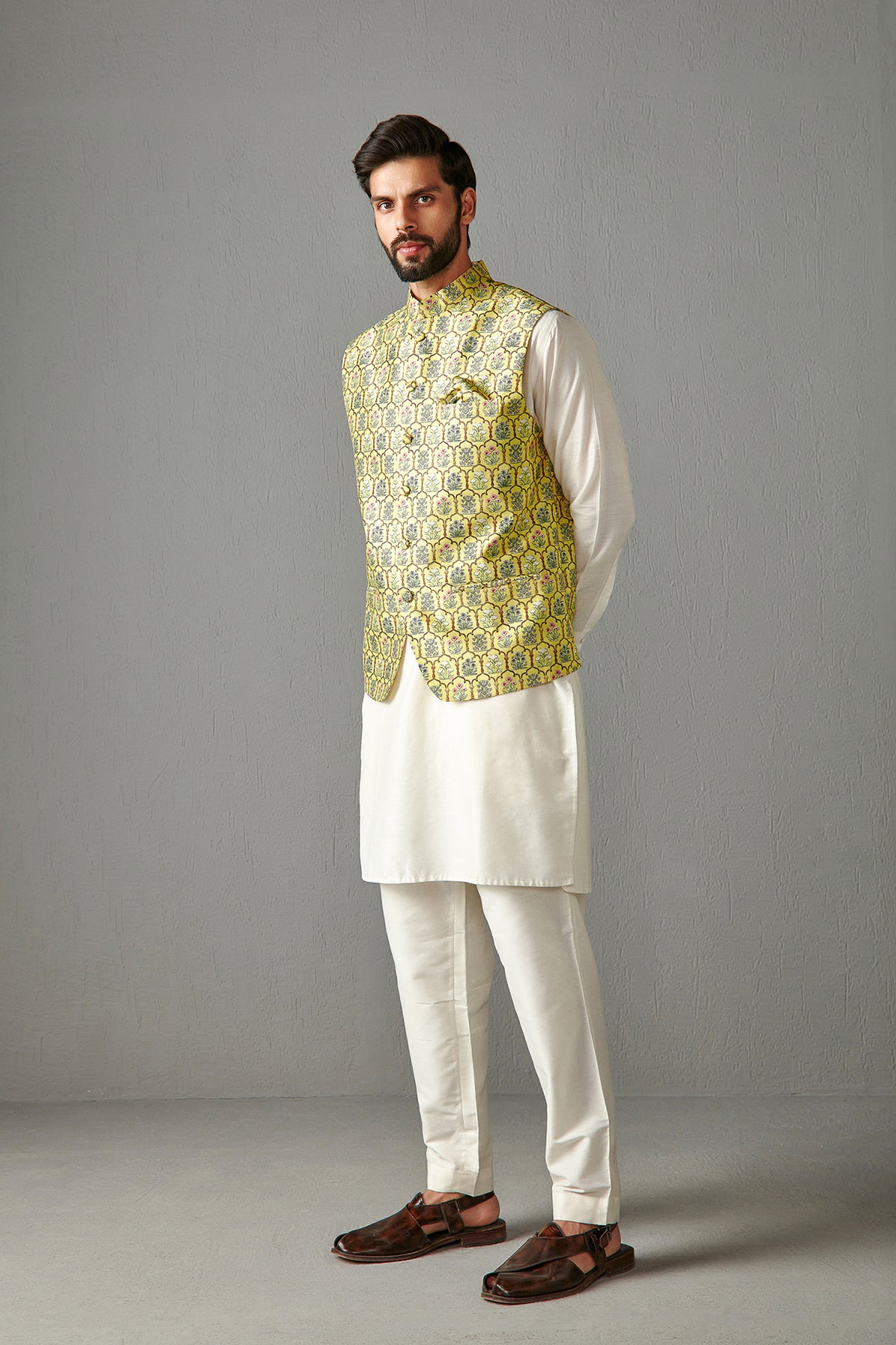 Yellow Bundi Jacket With Kurta Set