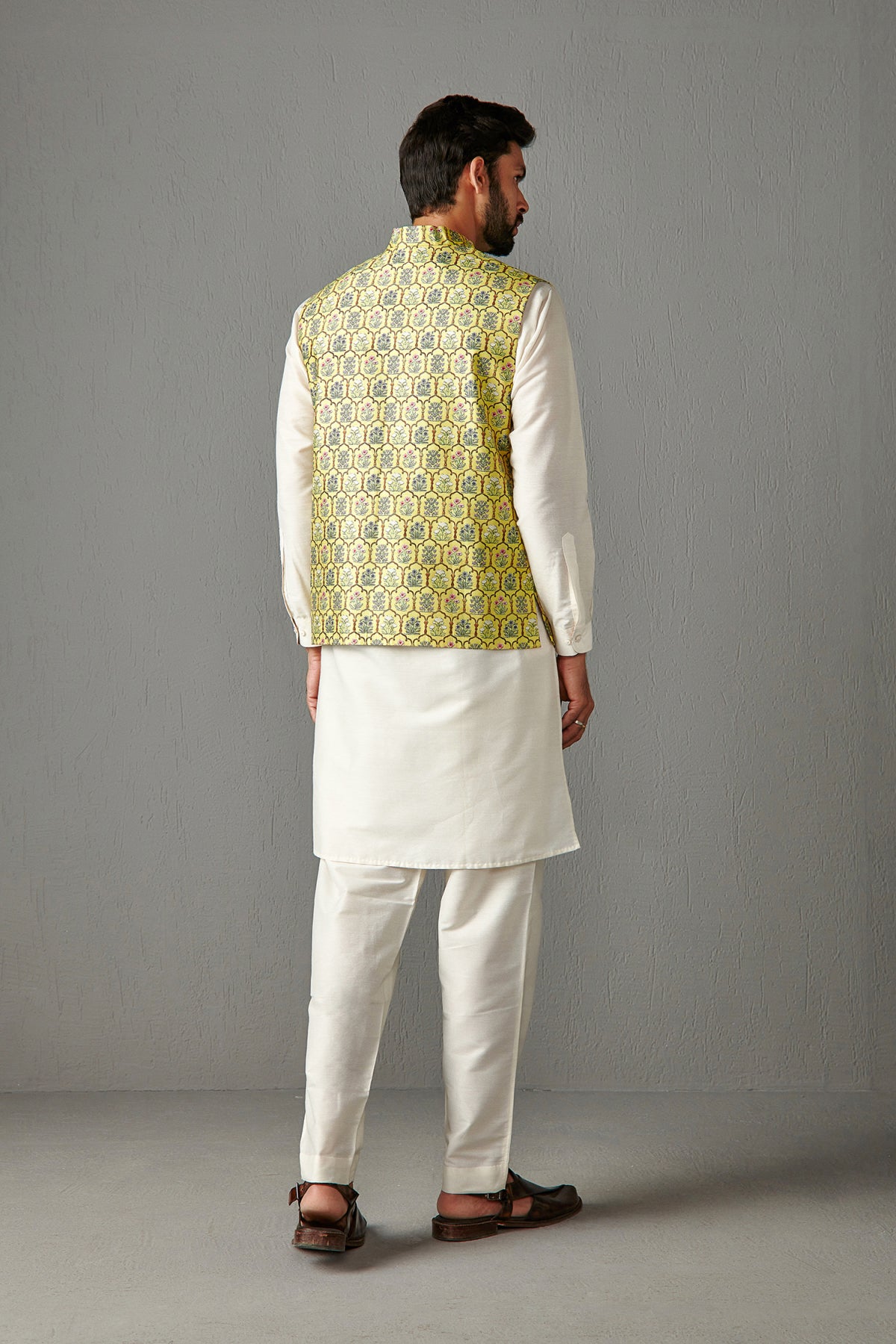 Yellow Bundi Jacket With Kurta Set