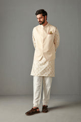 Ivory Foil Georgette Bundi Jacket With Kurta Set