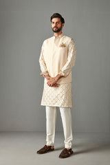 Ivory Foil Georgette Bundi Jacket With Kurta Set