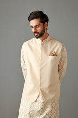 Ivory Foil Georgette Bundi Jacket With Kurta Set
