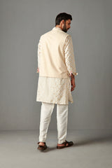 Ivory Foil Georgette Bundi Jacket With Kurta Set