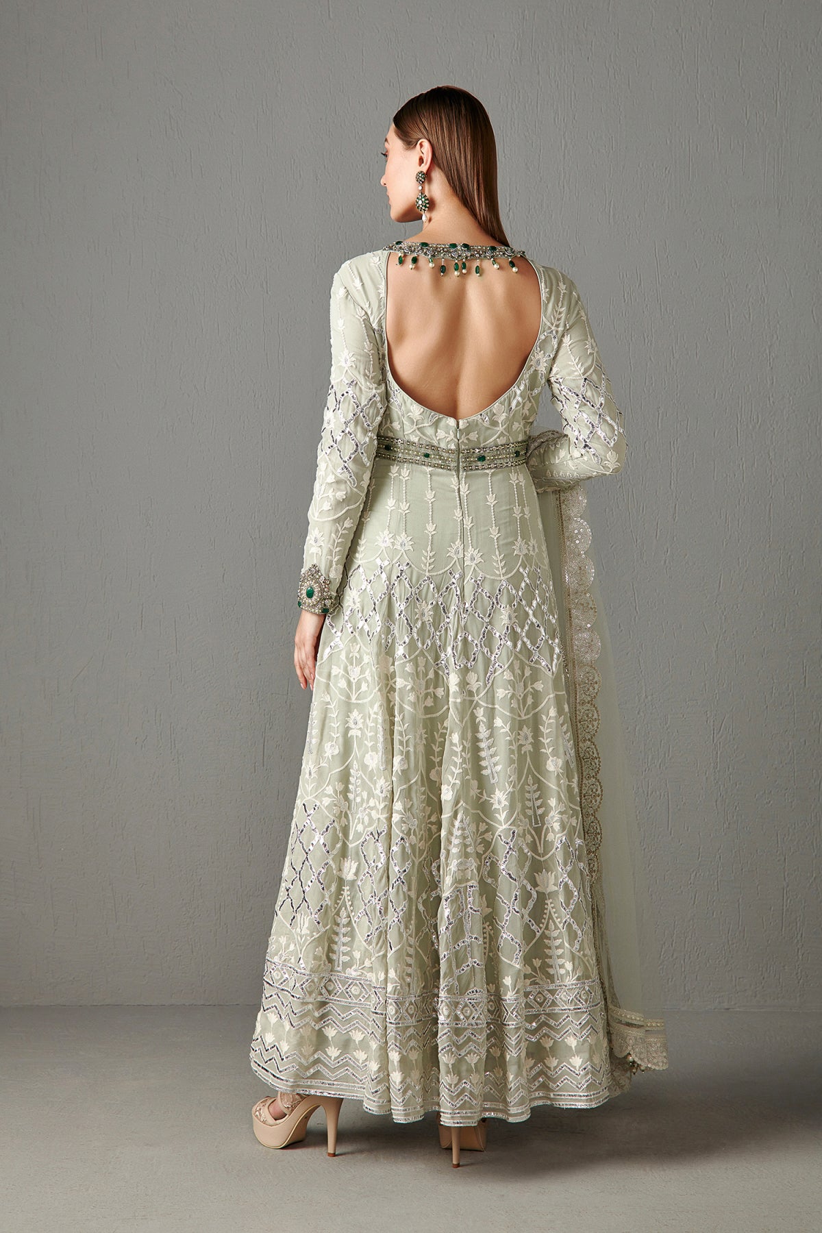 Sage Green Embellished Anarkali Set