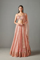 Peach Mirror Work Lehenga Set