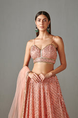 Peach Mirror Work Lehenga Set